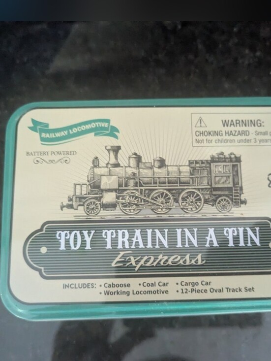 railway locamotive Other - Toy Train In A Tin Express Battery Operated Track Locomotive New in Plastic Oh
